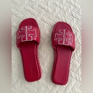Tory Burch Red Slide Sandals with Logo